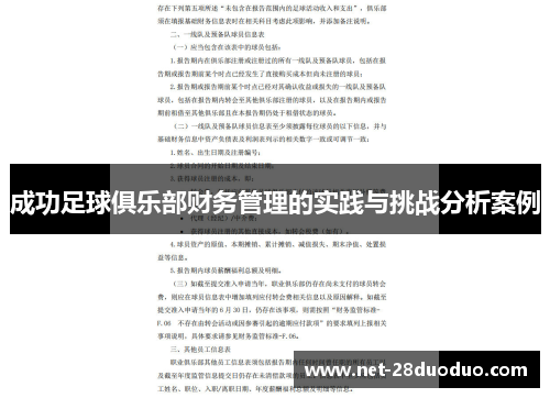 成功足球俱乐部财务管理的实践与挑战分析案例