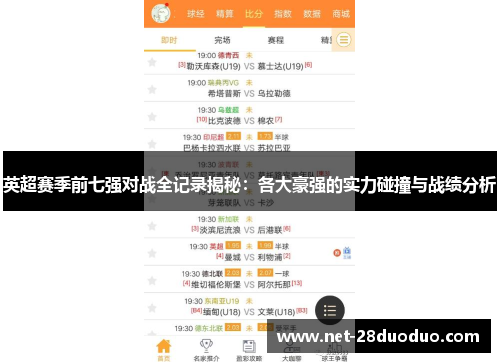 英超赛季前七强对战全记录揭秘：各大豪强的实力碰撞与战绩分析