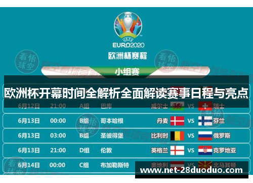 欧洲杯开幕时间全解析全面解读赛事日程与亮点
